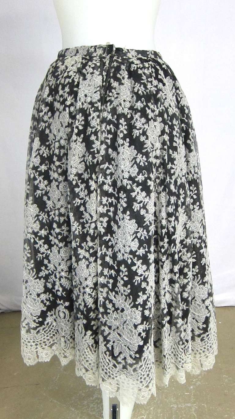 Women's 1955 Bergdorf Goodman On the Plaza Black & White Chantilly Lace Skirt For Sale