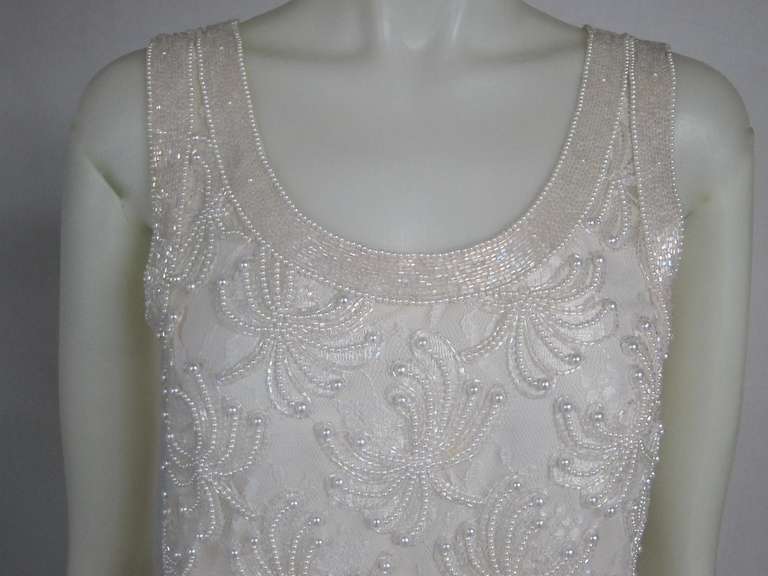 Women's 1990s Blush White Lace Beaded & Pearls Mini Dress w Matching Jacket-Wedding! For Sale