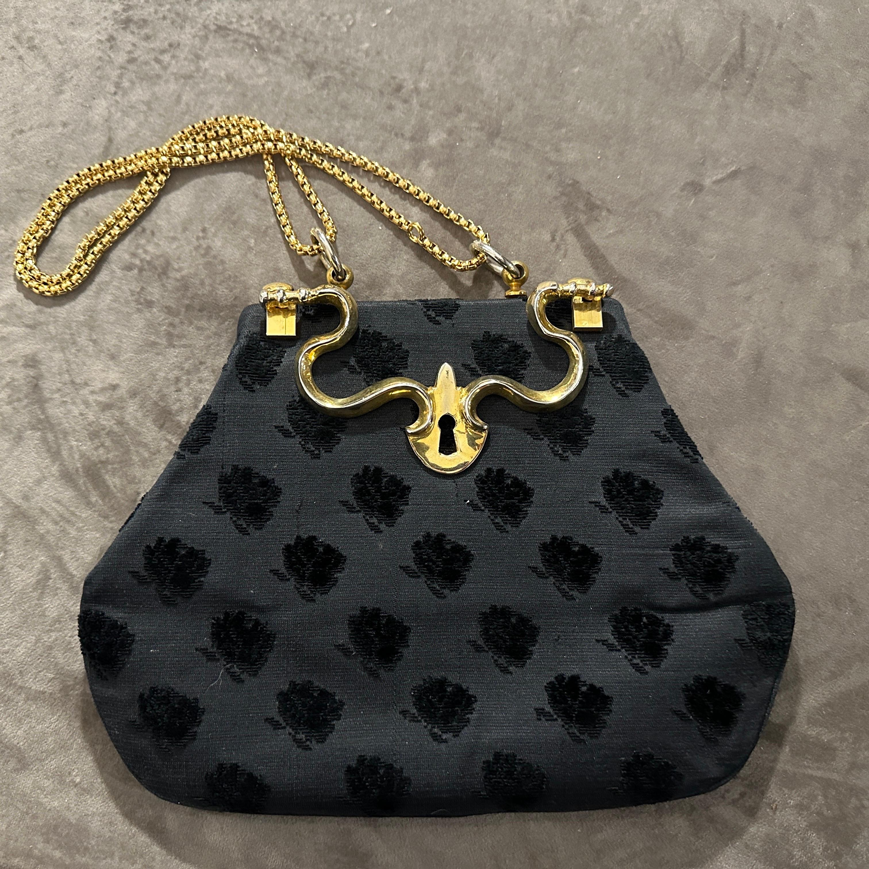 Borsa a mano di lusso degli anni '80 in Fabrice nera e ottone di Roberta Di Camerino in vendita 2