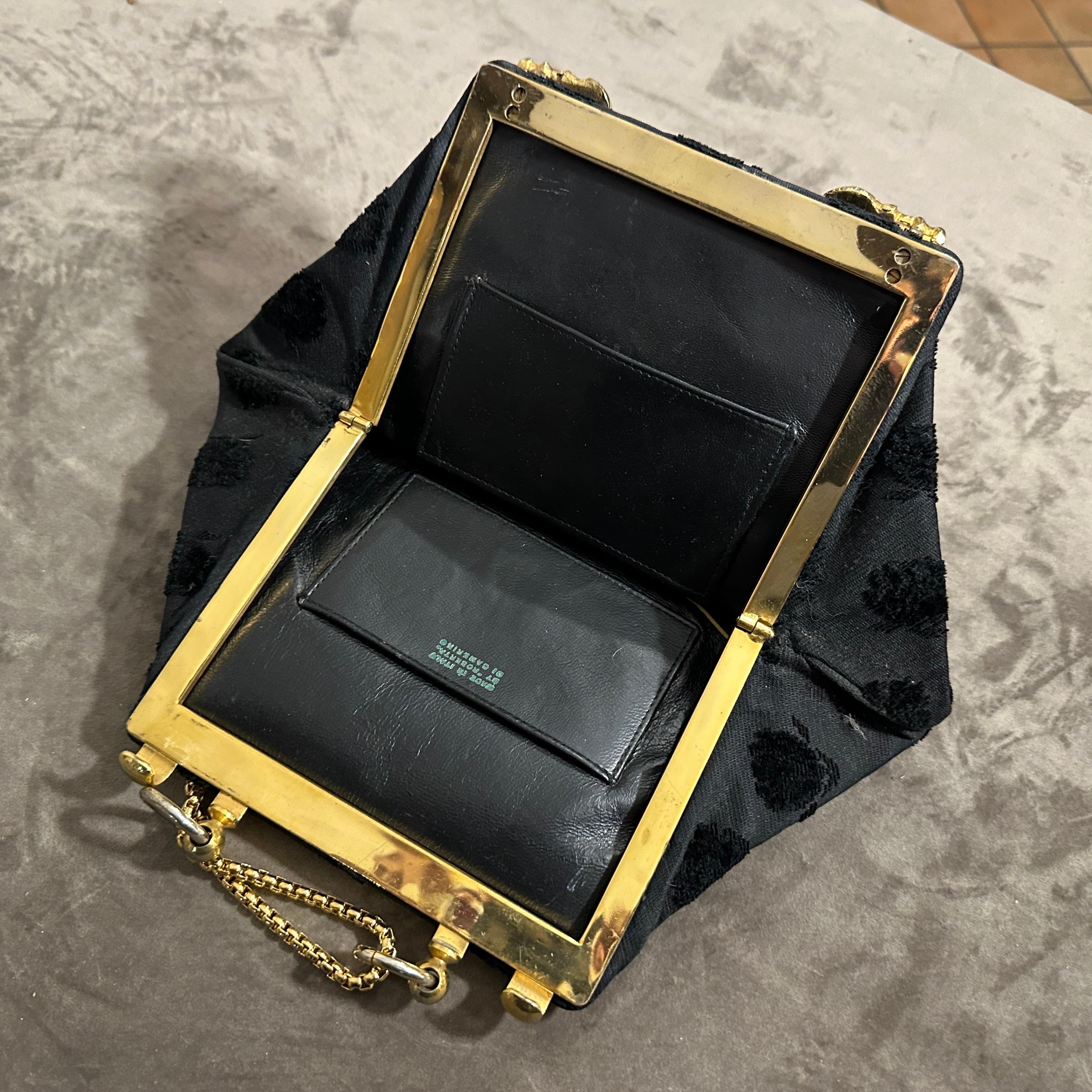 Borsa a mano di lusso degli anni '80 in Fabrice nera e ottone di Roberta Di Camerino in vendita 3
