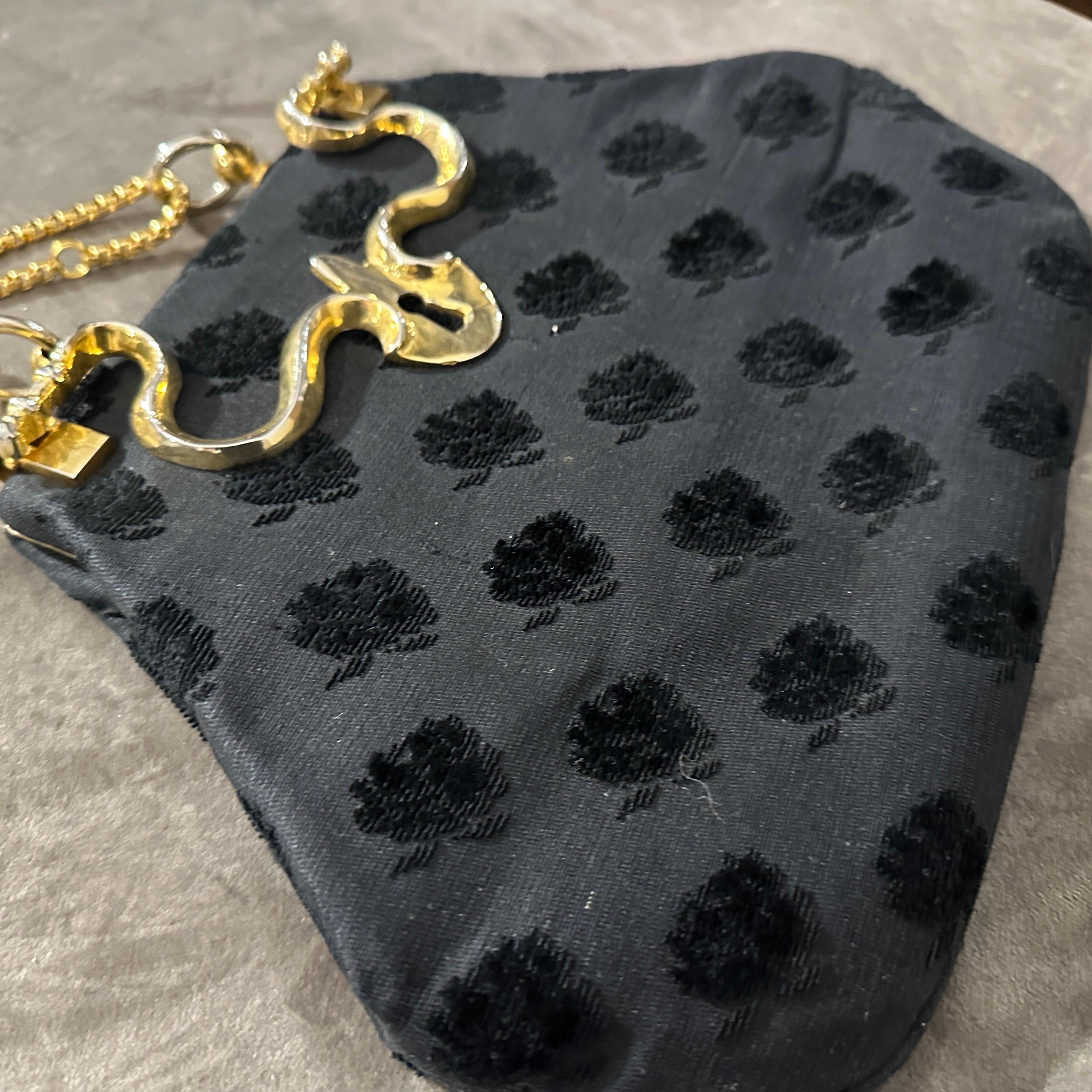 Borsa a mano di lusso degli anni '80 in Fabrice nera e ottone di Roberta Di Camerino in vendita 4