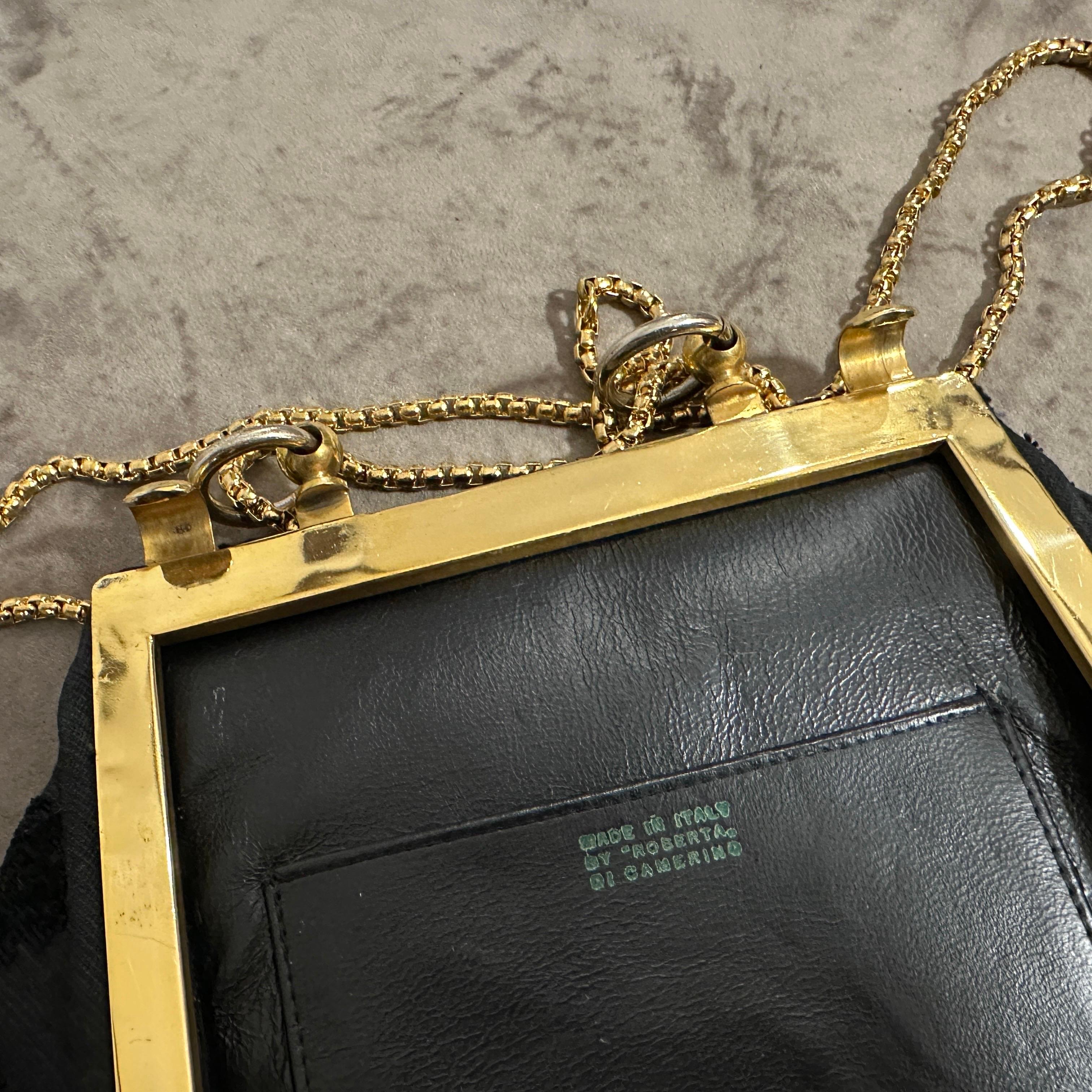 Borsa a mano di lusso degli anni '80 in Fabrice nera e ottone di Roberta Di Camerino in vendita 9
