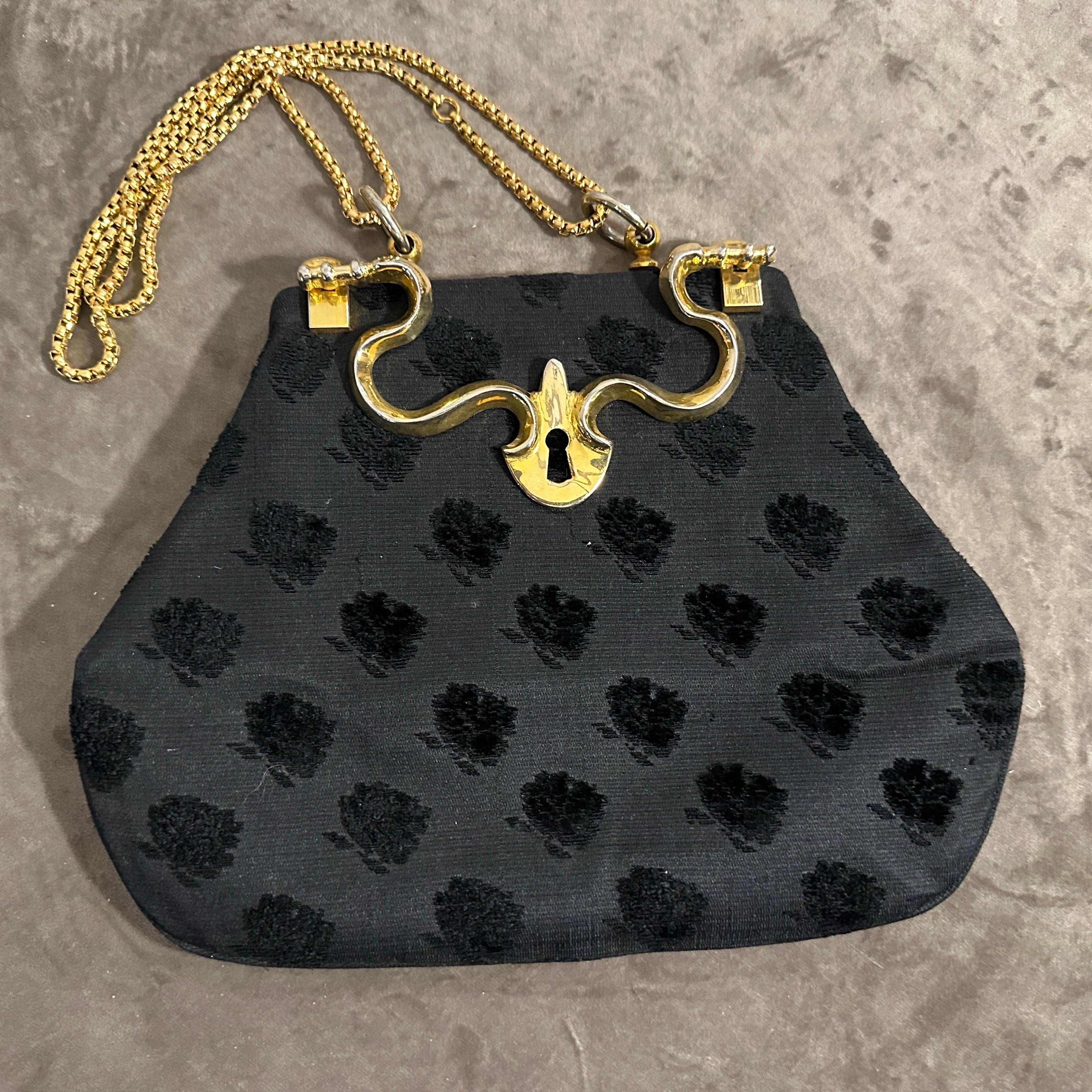 Borsa a mano di lusso degli anni '80 in Fabrice nera e ottone di Roberta Di Camerino in vendita 14