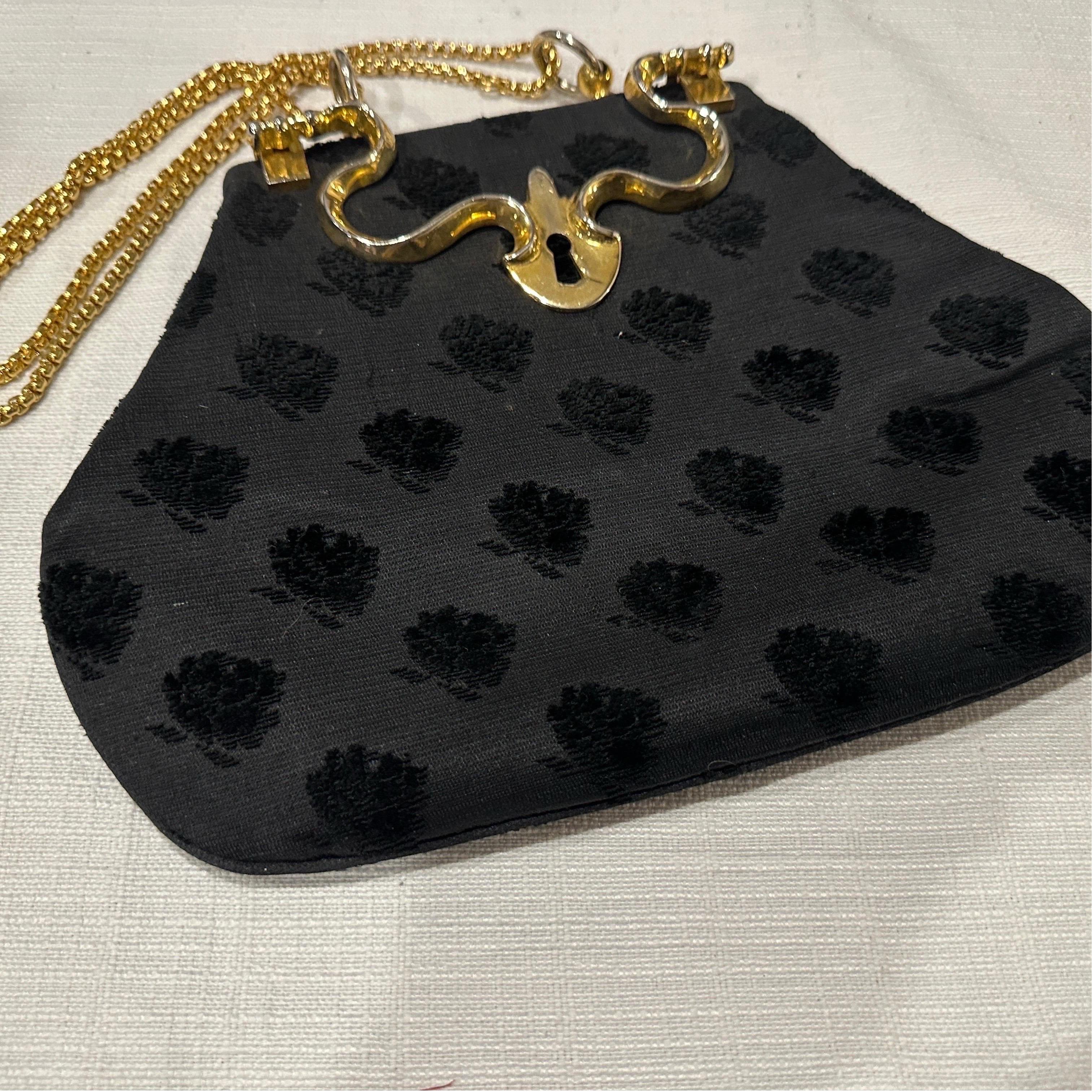 Nero Borsa a mano di lusso degli anni '80 in Fabrice nera e ottone di Roberta Di Camerino in vendita