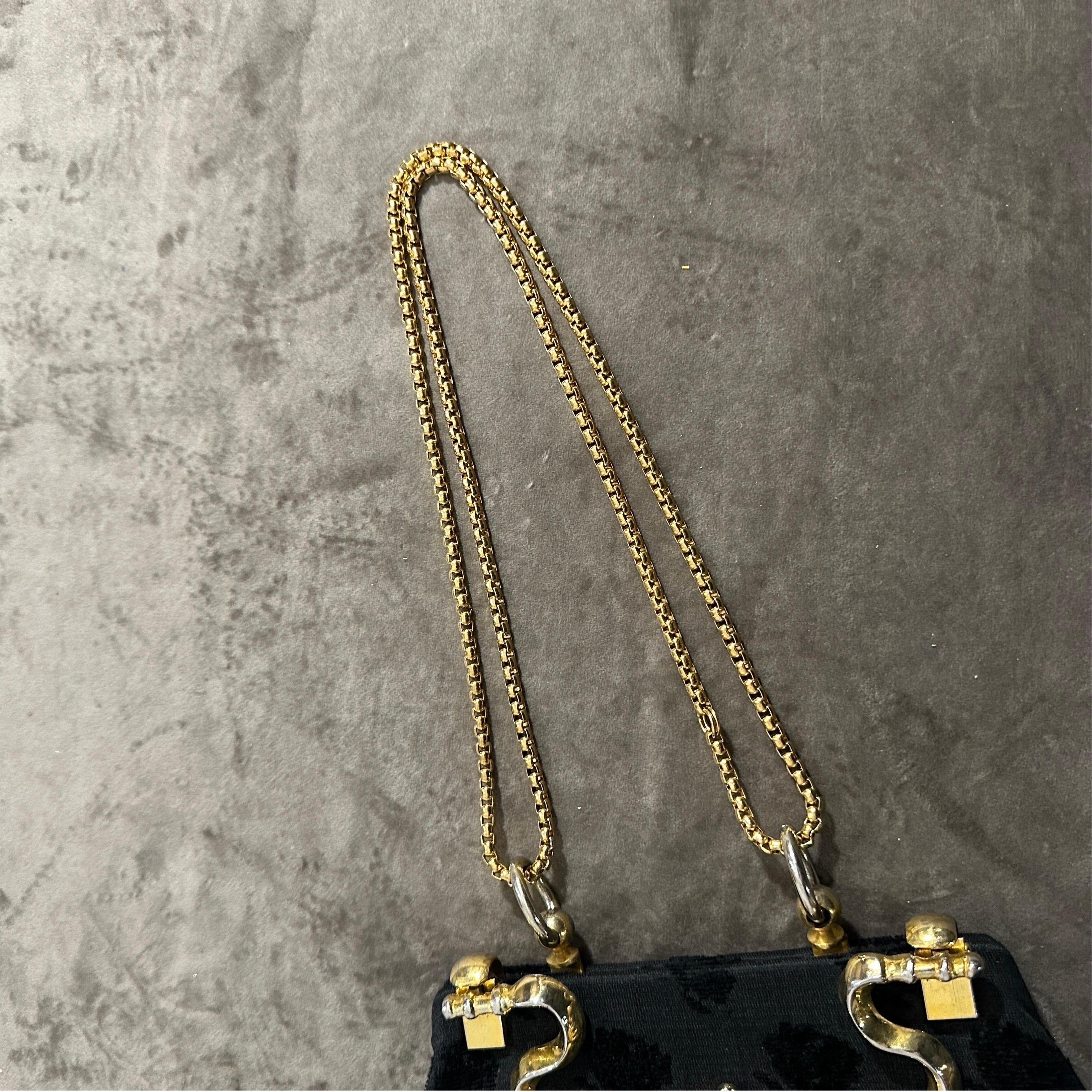 Borsa a mano di lusso degli anni '80 in Fabrice nera e ottone di Roberta Di Camerino in vendita 1