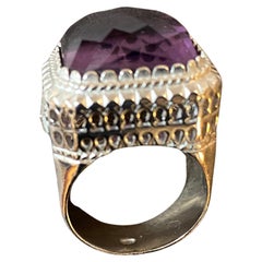 Bague cocktail italienne rétro en argent sterling et quartz hydrothermal des années 1990