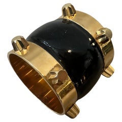 A Never Worn Dsquared2 Gilded Metal and Black Leather Bangle Bracelet