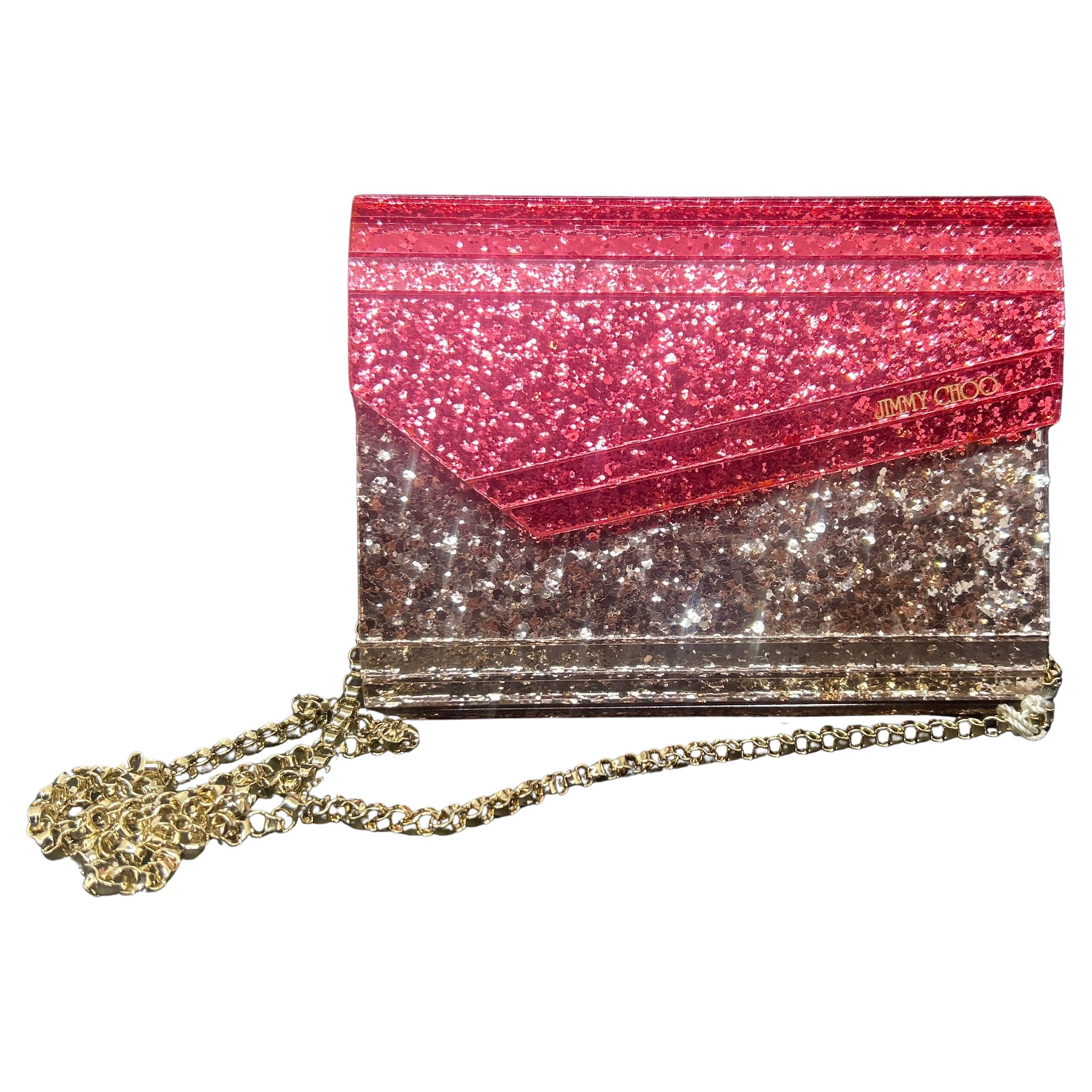 21st Century Jimmy Choo Sparkling Pink and Silver Clutch Bag For Sale