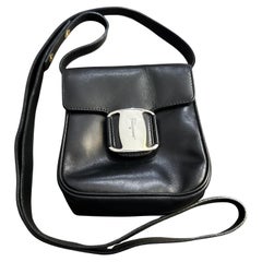 21st Century Vintage Black Leather Micro Shoulder Bag by Salvatore Ferragamo