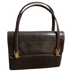 Vintage 1970s High Quality Brown Leather and Brass Italian Hand-Bag