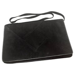Vintage 1980s Italian Black Cut Velvet Leather Women's Clutch Bag