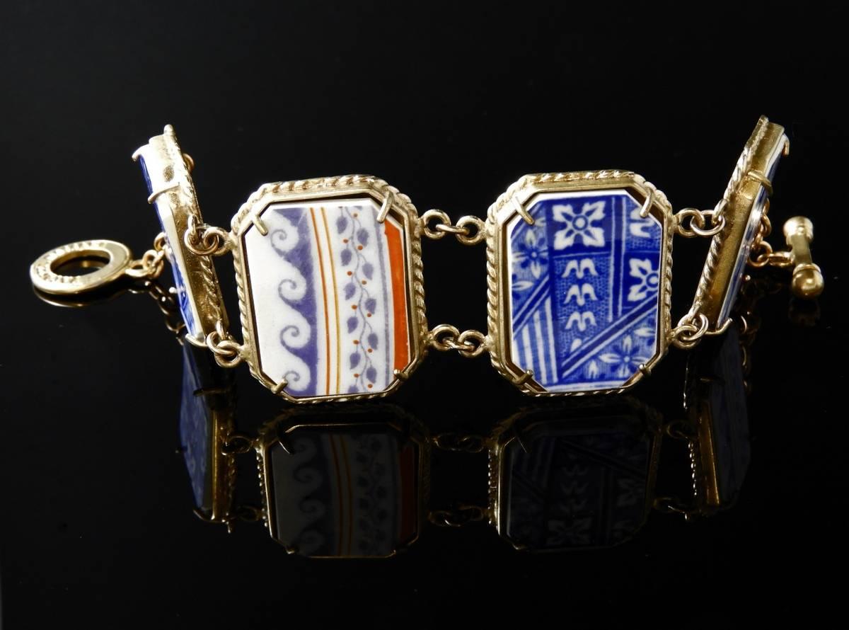 Women's Bronze Bracelet with victorian Porcelain Inserts