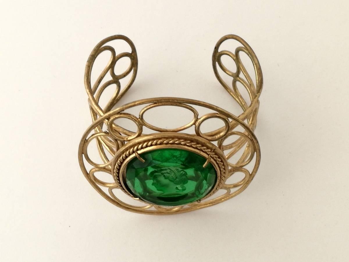 Bronze bracelet with Green Murano Glass insert 3