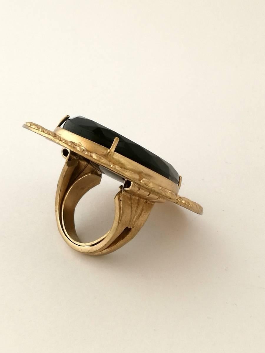 Modern Bronze Ring with Black Murano Glass piece