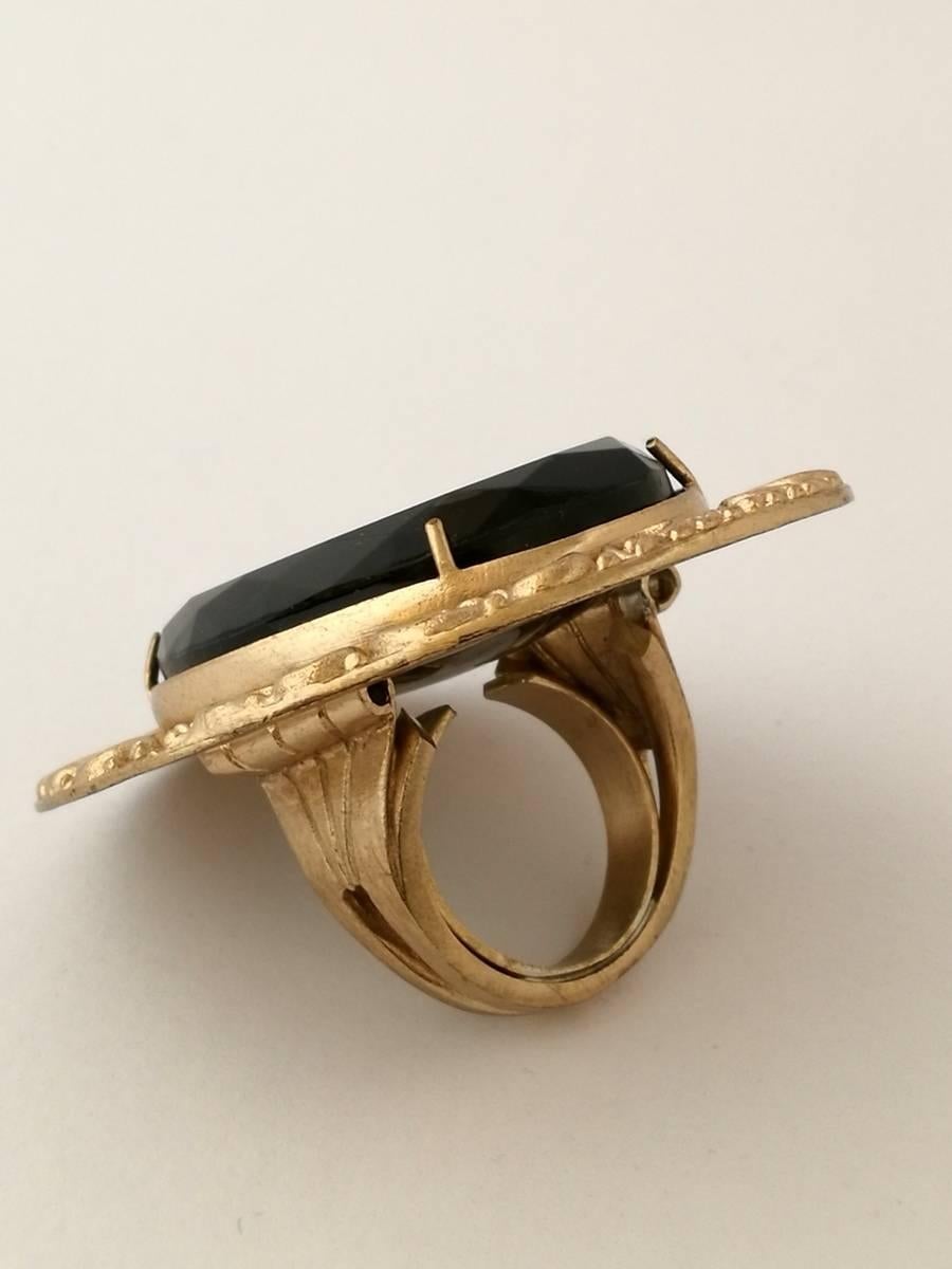 Women's Bronze Ring with Black Murano Glass piece