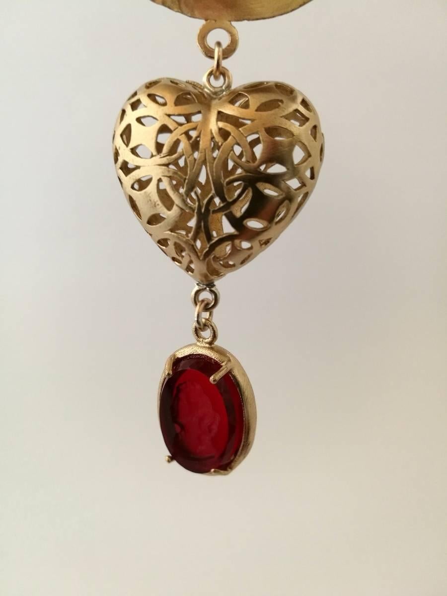 Contemporary Bronze Pendant with red Murano Glass inserts and Bronze Heart