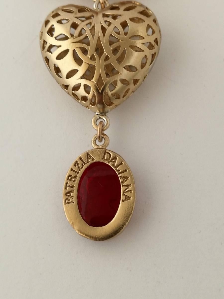 Bronze Pendant with red Murano Glass inserts and Bronze Heart In New Condition In Aci Castello, IT