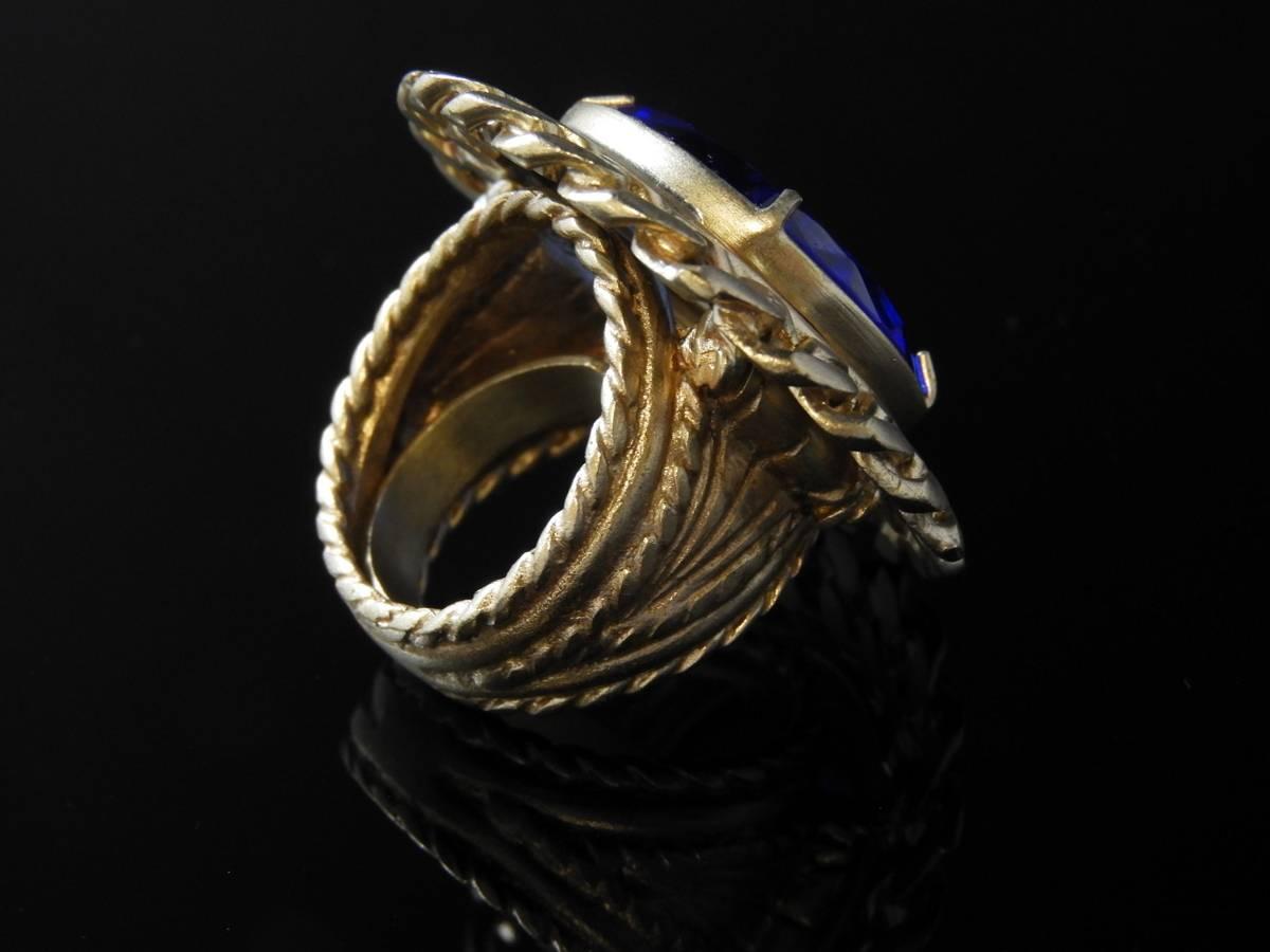Romantic bronze and blue engraved Murano glass ring by Patrizia Daliana