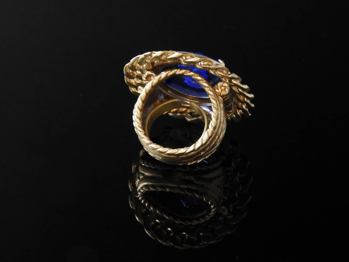 bronze and blue engraved Murano glass ring by Patrizia Daliana In New Condition In Aci Castello, IT