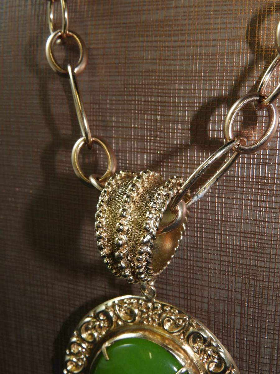 bronze chain and greenpaste glass cabochon pendant by Patrizia Daliana In New Condition In Aci Castello, IT