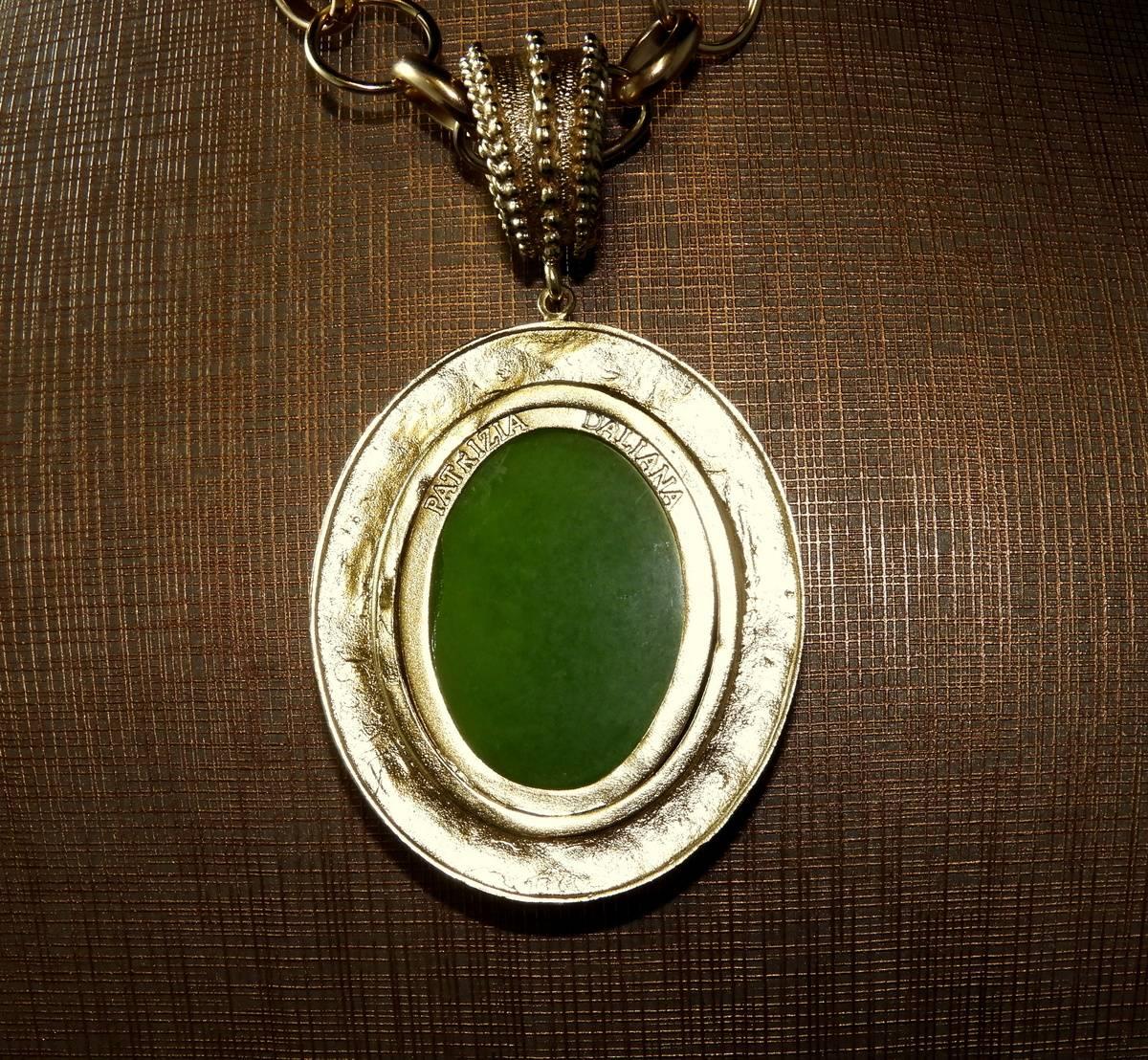 bronze chain and greenpaste glass cabochon pendant by Patrizia Daliana 1