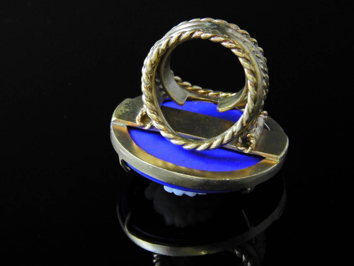 Women's huge cocktail ring in bronze and paste glass 