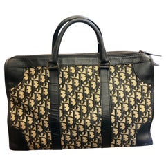 A 1980s Vintage Christian Dior Oblique Monogram Blue Canvas Boston Hand Bag