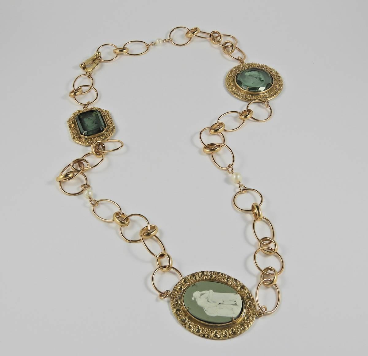 Baroque Revival bronze Murano glass and Wedgwood cameo chain