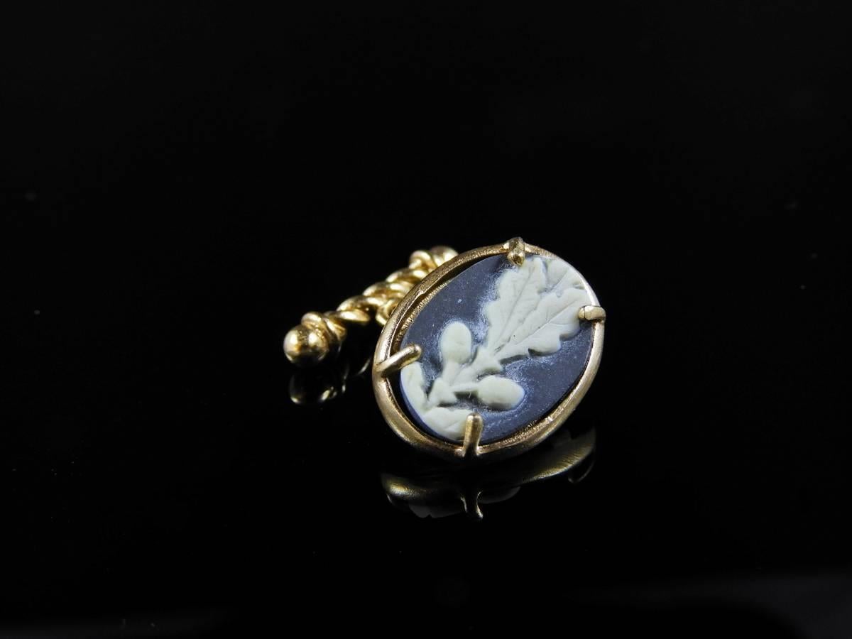 Neoclassical bronze and wedgwood porcelain cuff links