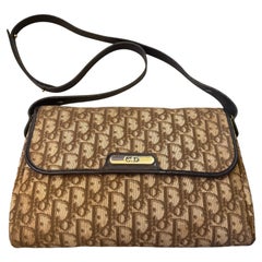 1980s Vintage Christian Dior Oblique Trotter Brown Canvas Shoulder Bag