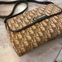 1980s Vintage Christian Dior Oblique Trotter Brown Canvas Shoulder Bag