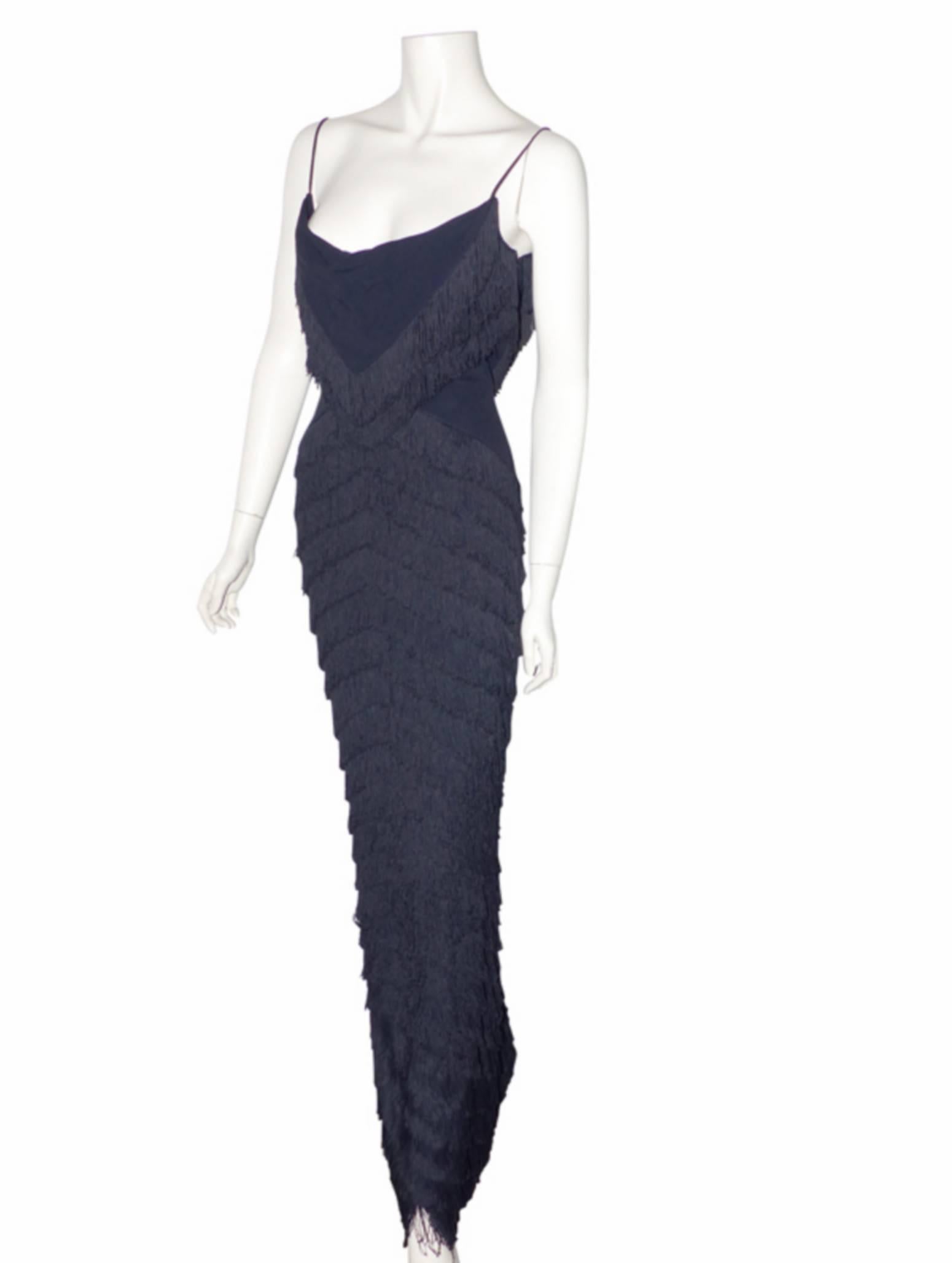Women's RARE Dior Boutique Long Dress Fringes Black S size or 38 / EXCELLENTE CONDITION 