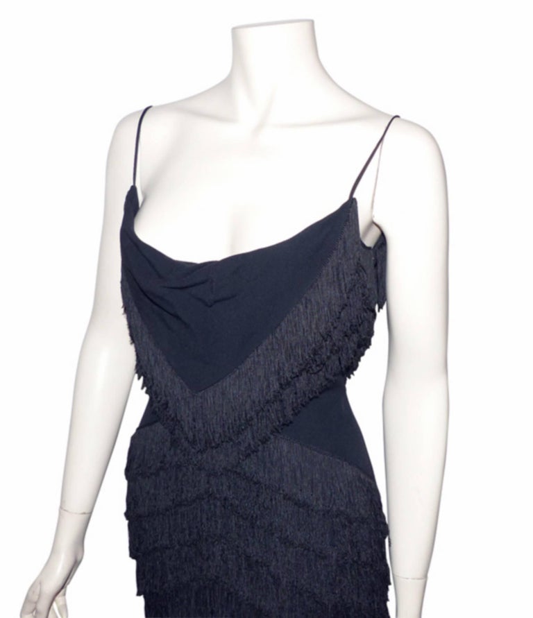RARE Dior Boutique Long Dress Fringes Black S size or 38 / EXCELLENTE ...