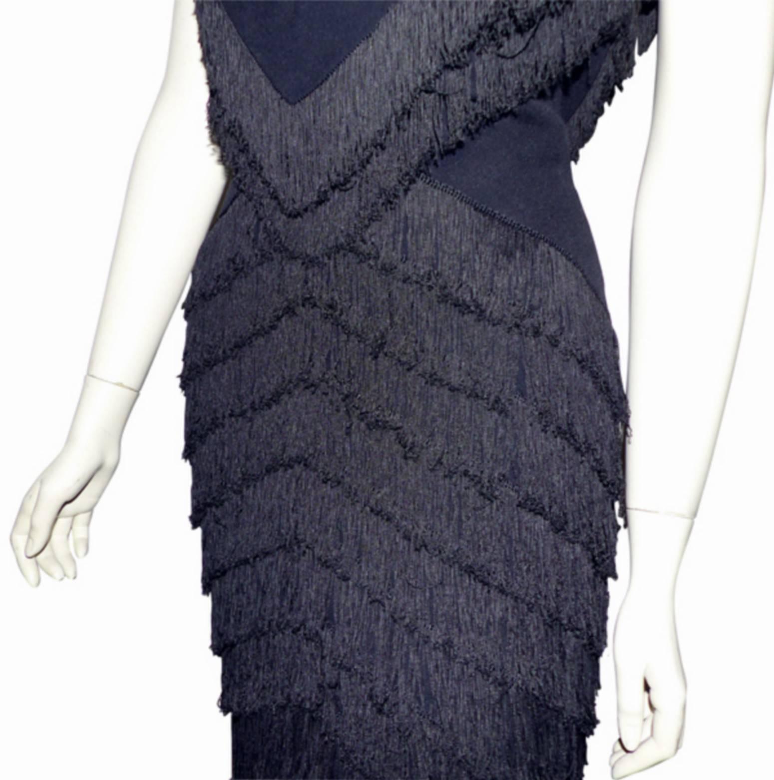RARE Dior Boutique Long Dress Fringes Black S size or 38 / EXCELLENTE CONDITION  In Good Condition In VERGT, FR
