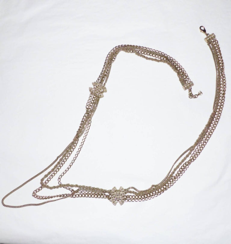Stunning Chanel Long Multi Chains Necklace Pearls and Cc Logo at 1stDibs