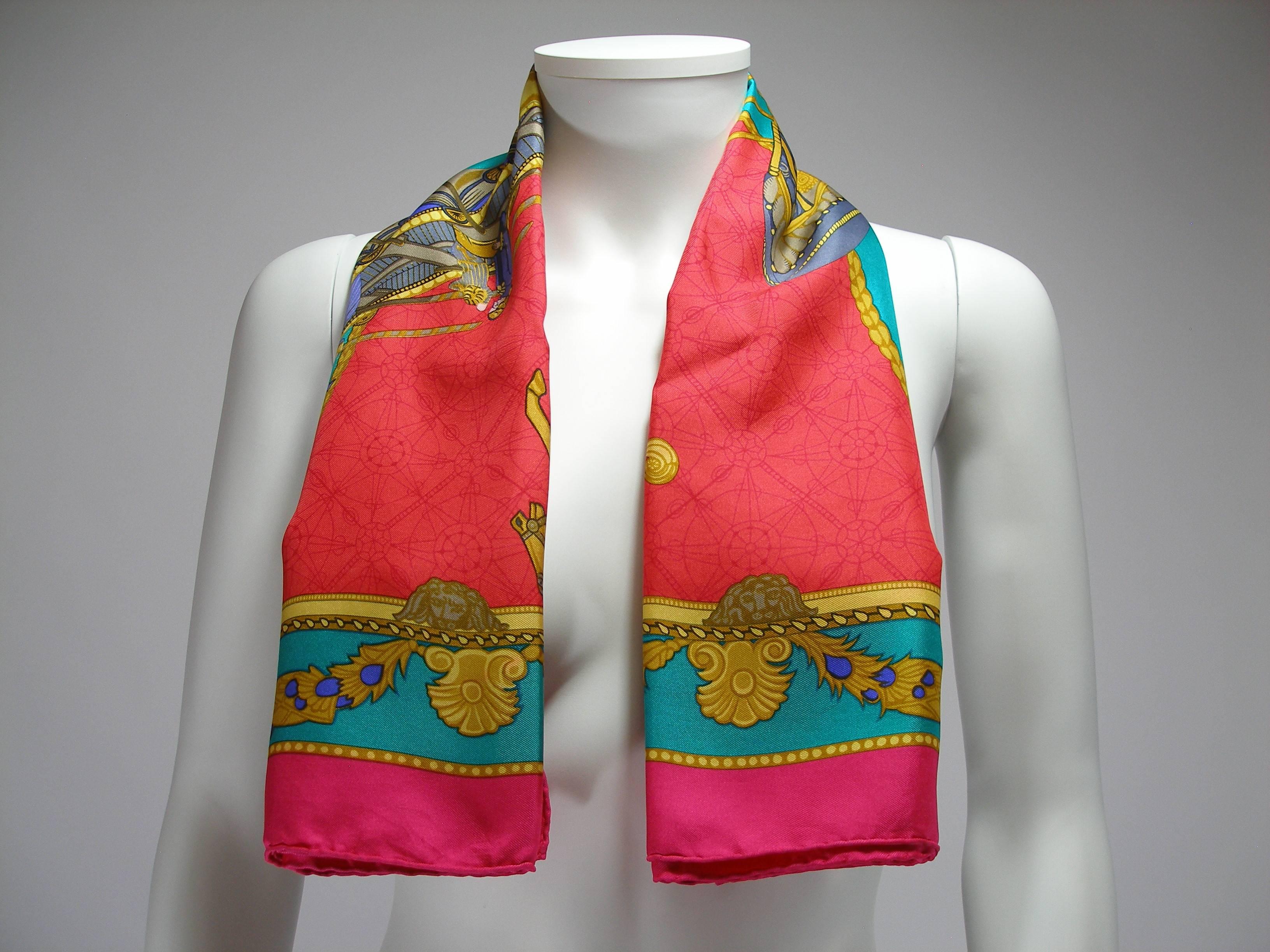 Red Hermès Vintage Scarf Les Bissones de Venise By Annie Faivre