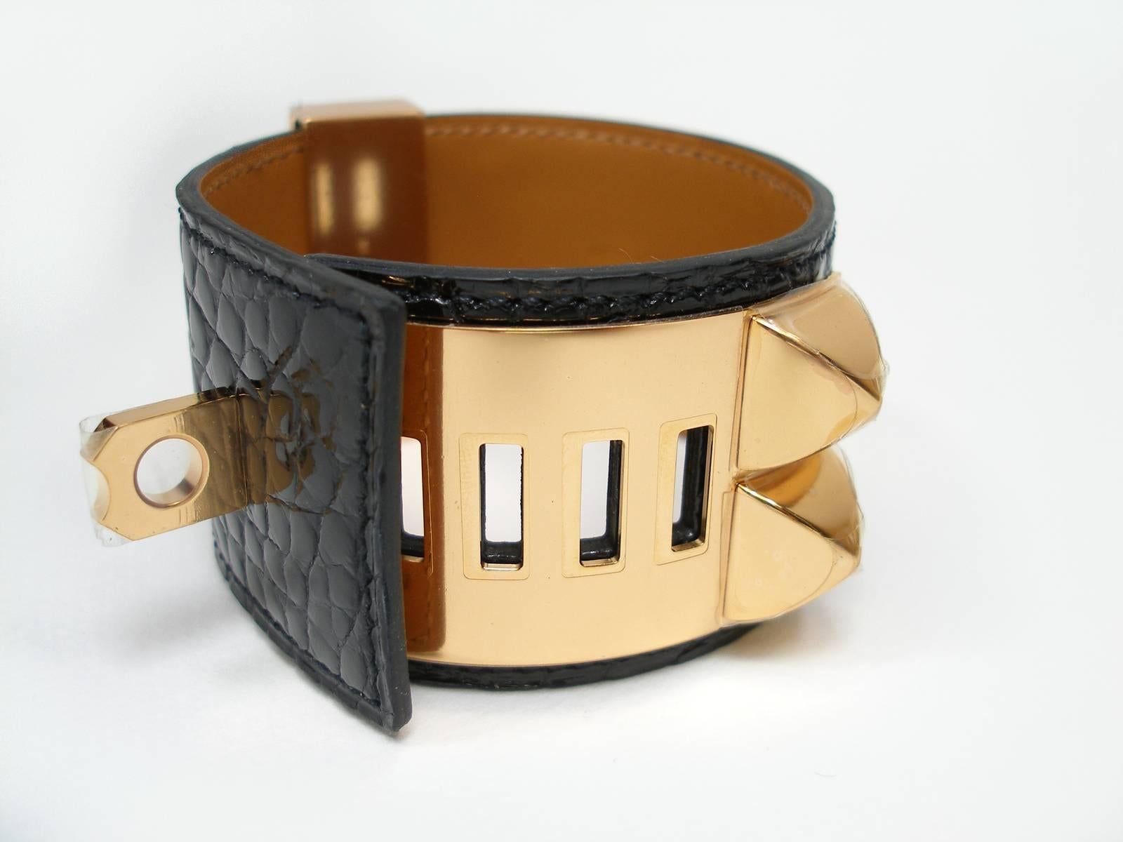 Hermès Bracelet CDC Collier de Chien Alligator Black Gold Hardware / Brand New  2