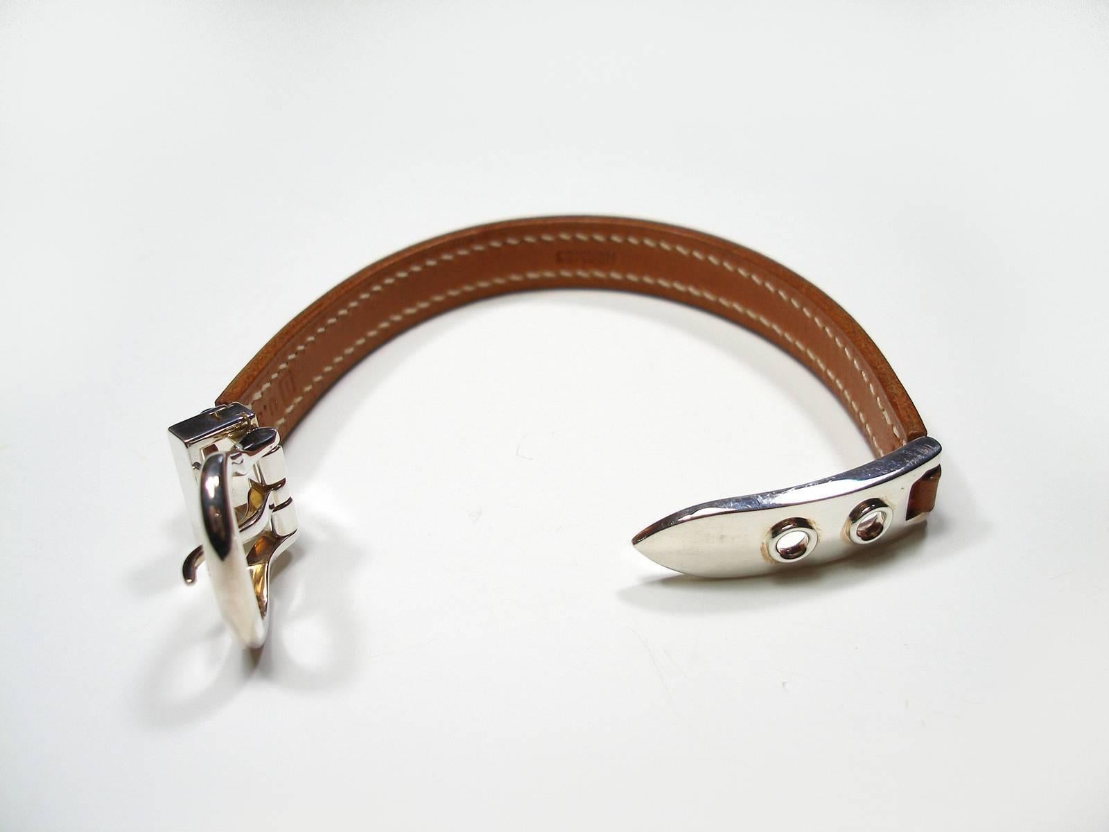 Circa's 2005 Hermès Bracelet Boucle Sellier Silver 925 &Barenia Leather / L Size In Excellent Condition In VERGT, FR