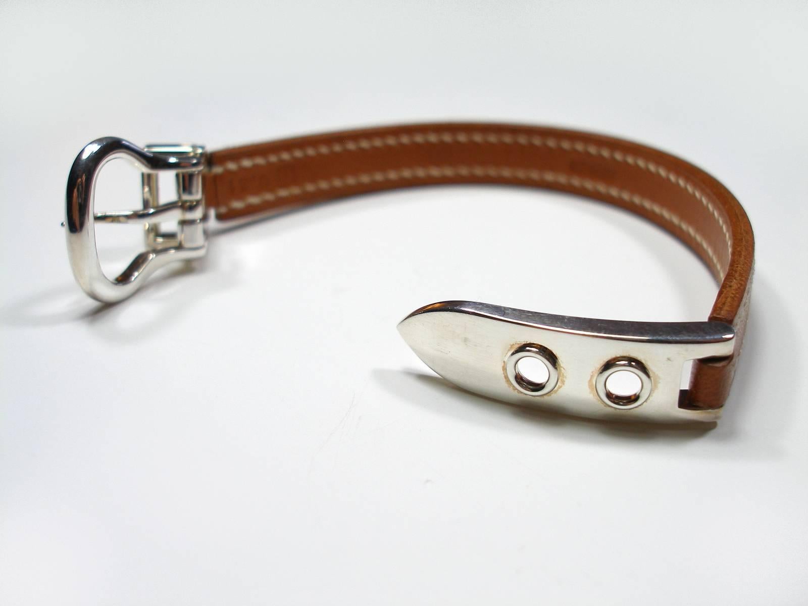 Women's or Men's Circa's 2005 Hermès Bracelet Boucle Sellier Silver 925 &Barenia Leather / L Size