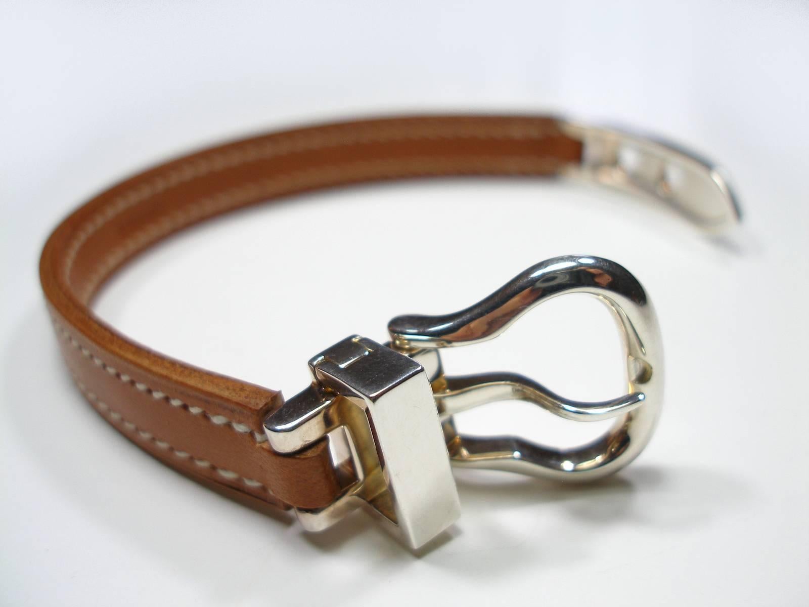 Circa's 2005 Hermès Bracelet Boucle Sellier Silver 925 &Barenia Leather / L Size 1