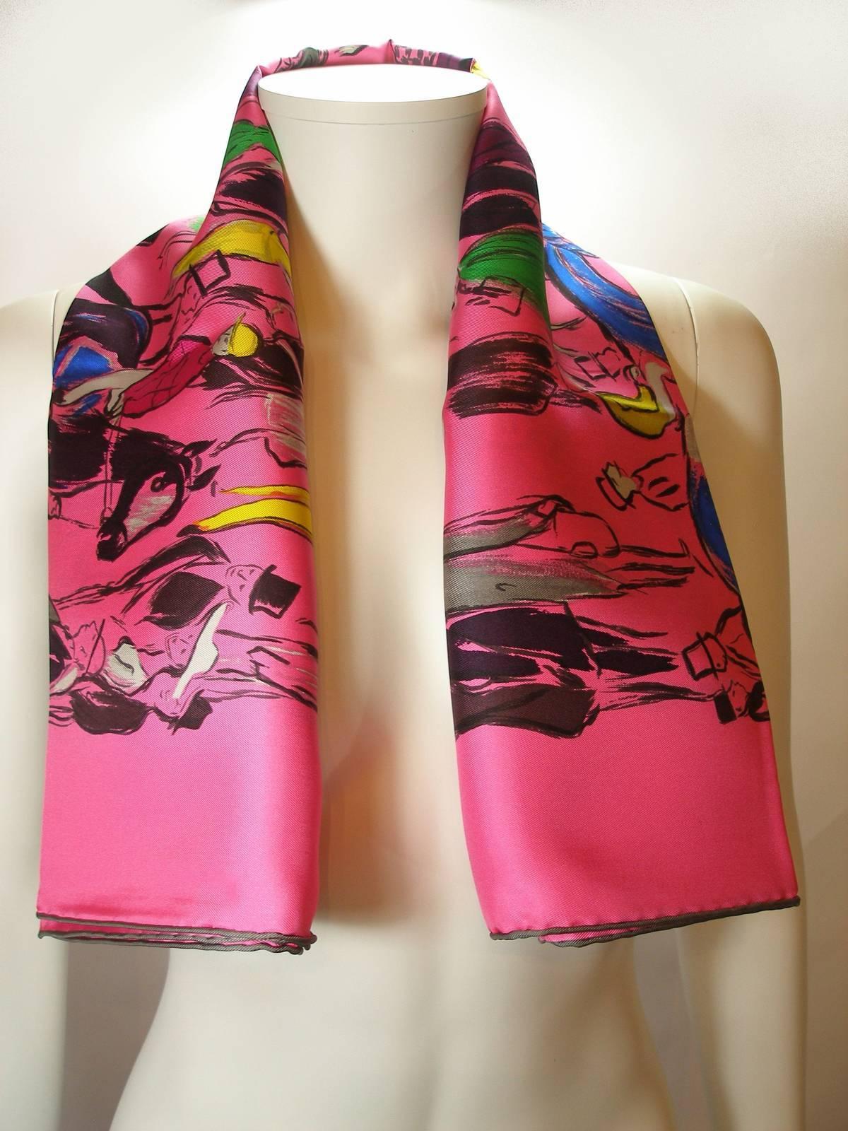 Women's Hermès Made in France Paddock Pink Scarf silk 90 cm Edition 2015 / Brand New