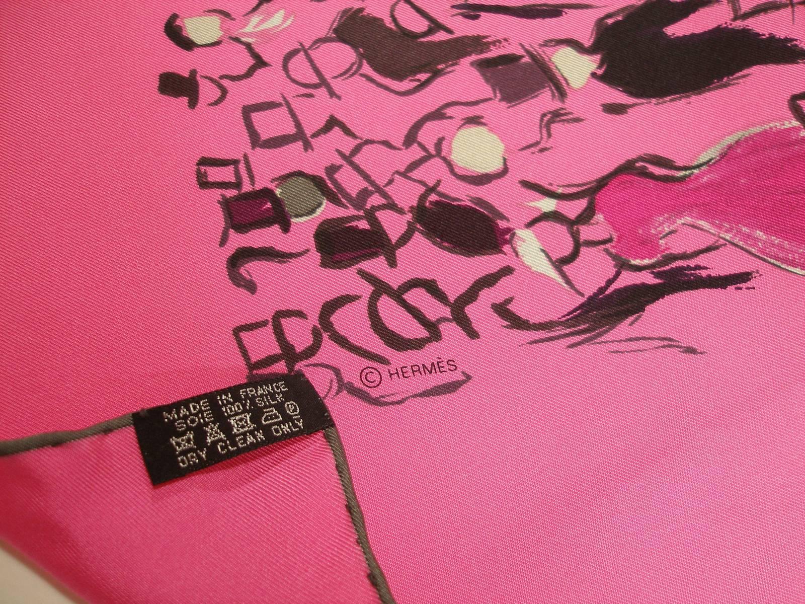 Hermès Made in France Paddock Pink Scarf silk 90 cm Edition 2015 / Brand New 1