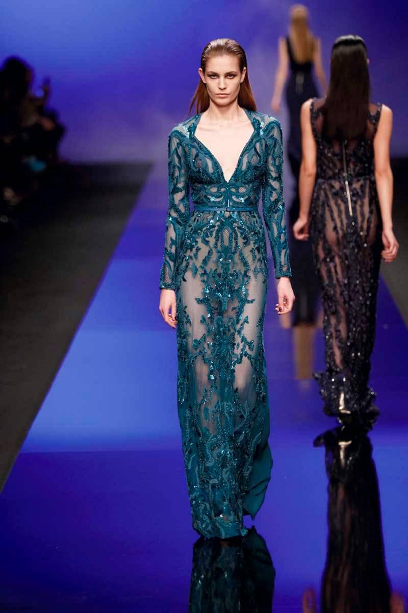 Haute Couture Elie Saab Fall 2013 Runway Sequins Gown Purple Size 40 FR 15