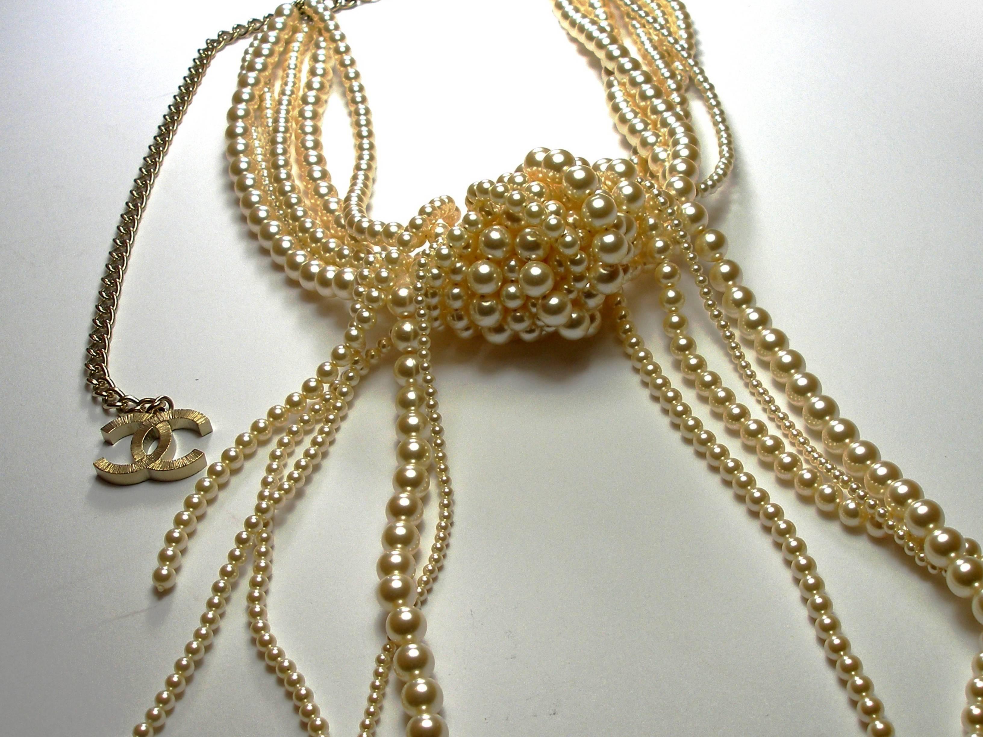 Women's Chanel Pearl multi strand Waterfall Necklace Runway collection