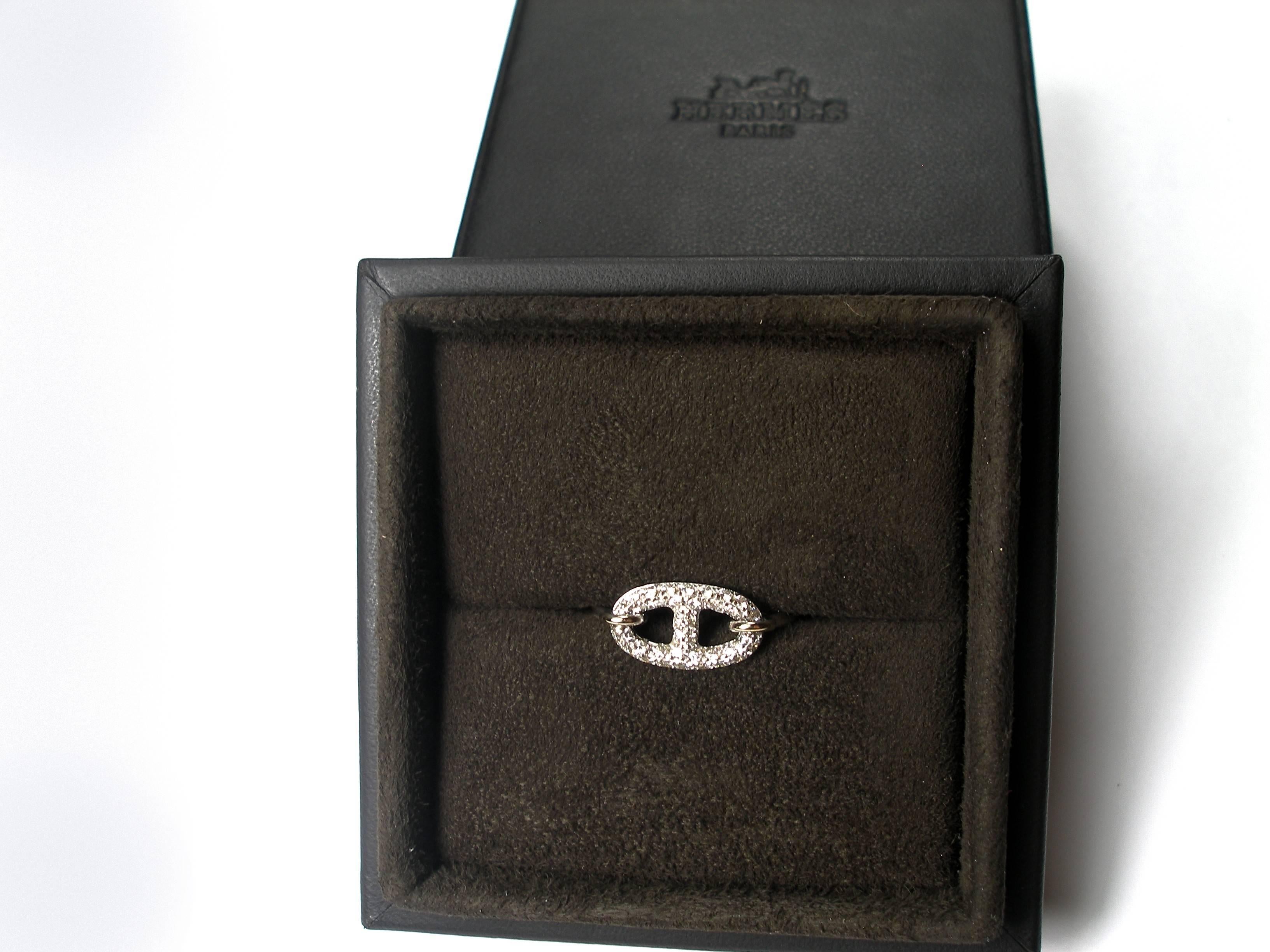  HERMES Ring Diamond and 18K White Gold Chaine D'Ancre In Good Condition In VERGT, FR
