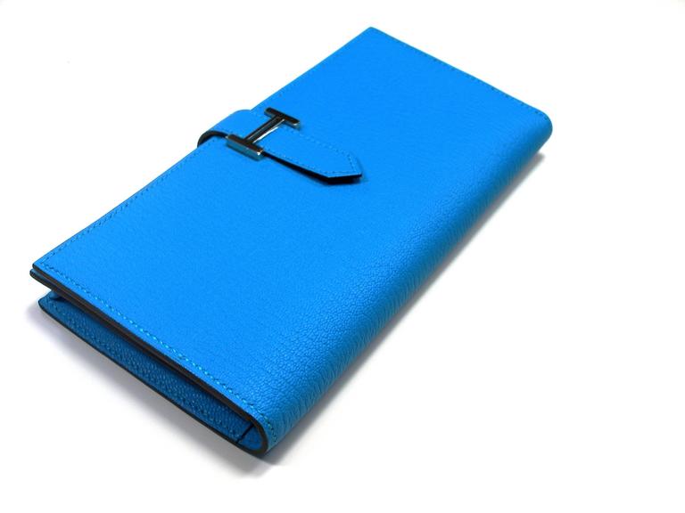 Hermès Béarn Wallet Mysore Leather bleu aztéque / Brand New at 1stdibs