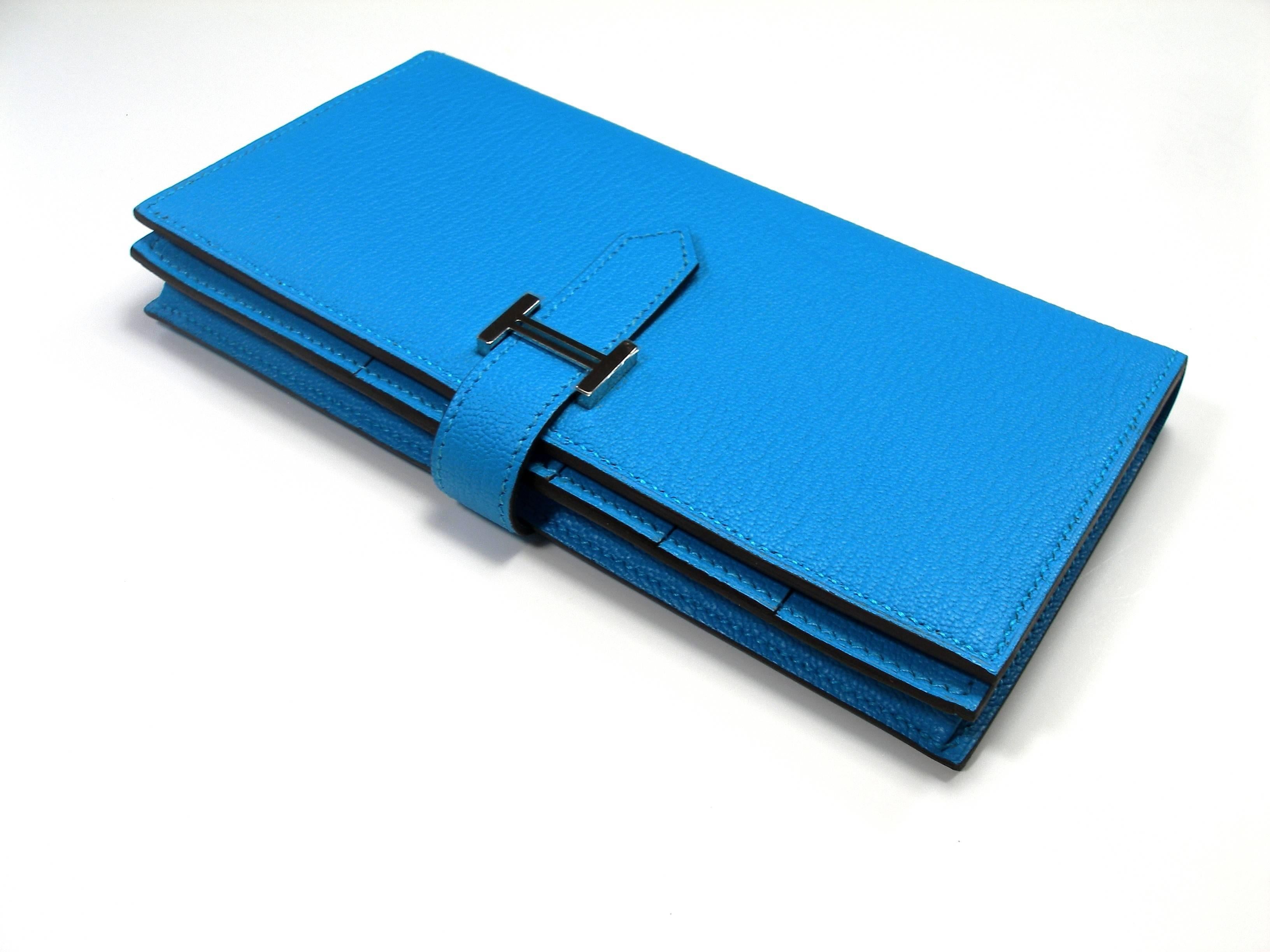Blue Hermès Béarn Wallet Mysore Leather bleu azt�éque / Brand New 