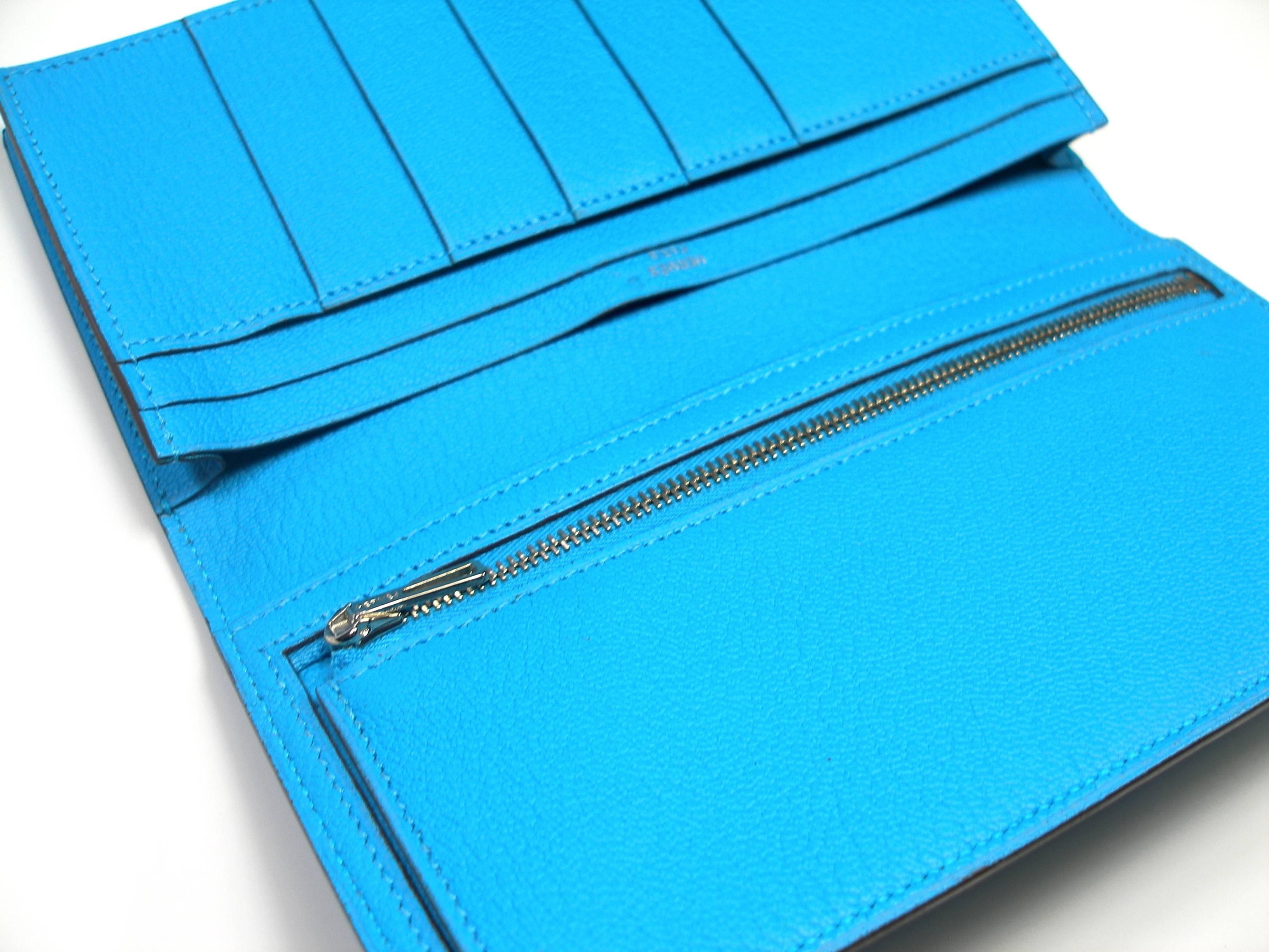 Hermès Béarn Wallet Mysore Leather bleu aztéque / Brand New  2