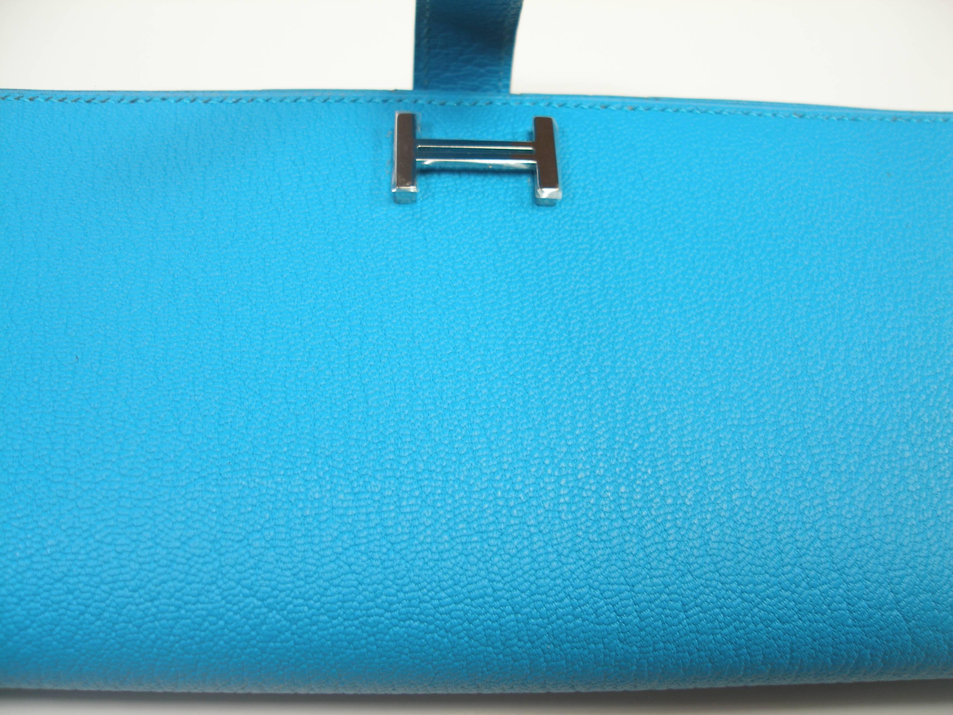 Hermès Béarn Wallet Mysore Leather bleu aztéque / Brand New  3