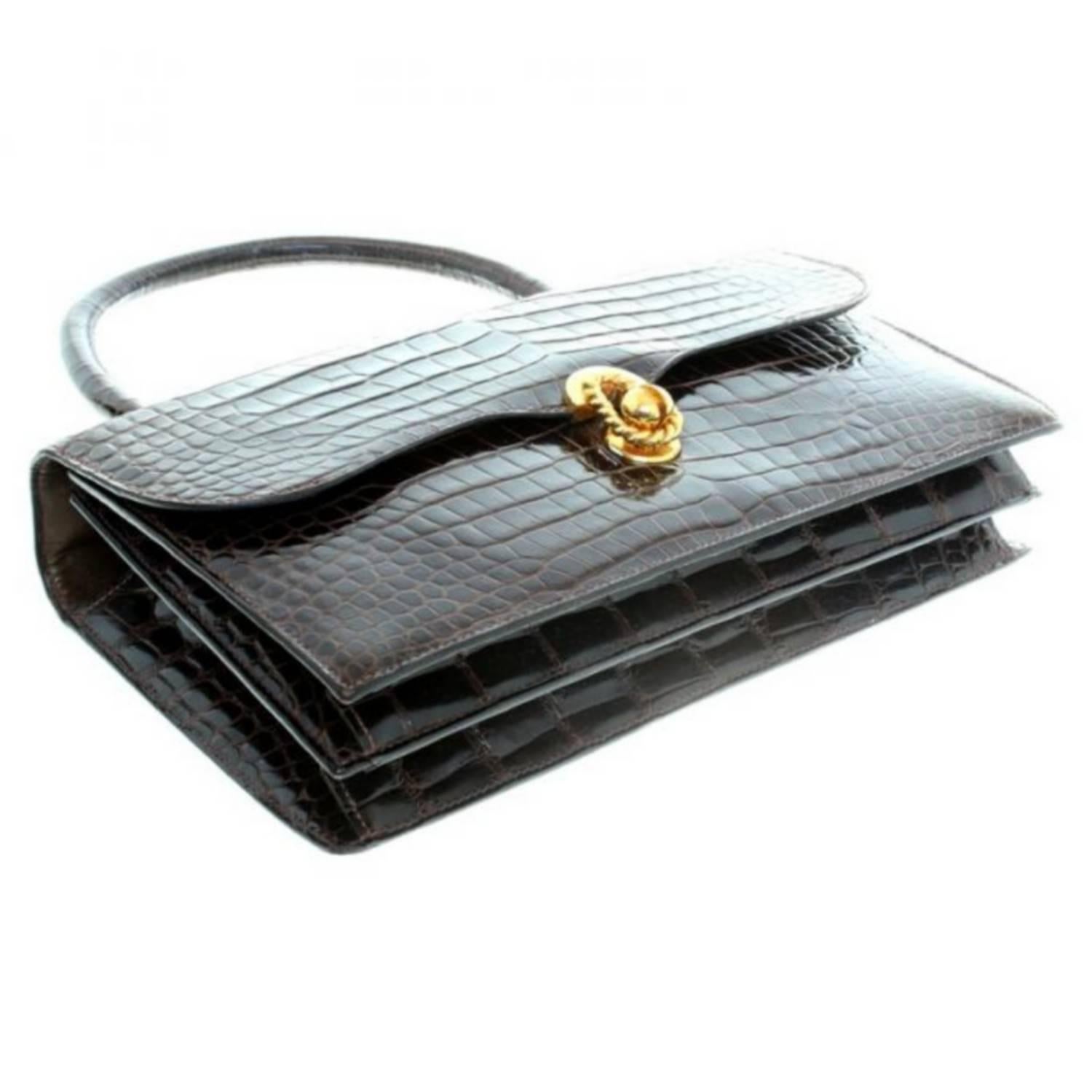 Hermès Ring croc Vintage Bag  In Good Condition For Sale In VERGT, FR